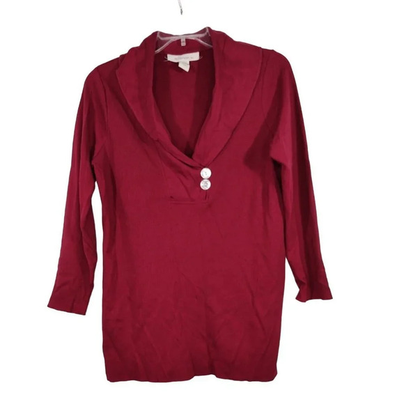 Roamans Red Thermal Waffle Knit Top Women Size M Shawl Collar Long Sleeve - Picture 1 of 6